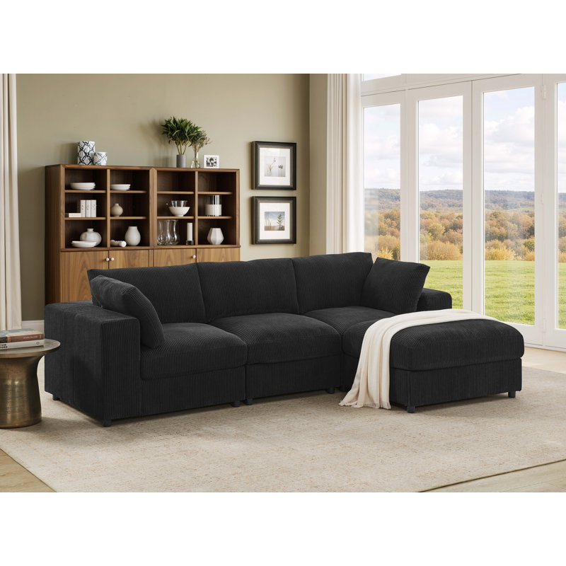 Canapé modulaire en velours côtelé Beglobe, Black Corduroy