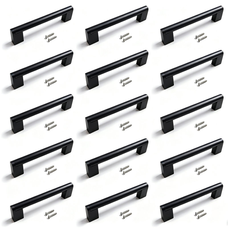 Paquet de 15 poignées d'armoire rondes en acier inoxydable noir mat moderne, poignées de bar, poignées de tiroir et poignées, modèle CPMBXMO0005 Distance entre les trous: 3 3/4 po