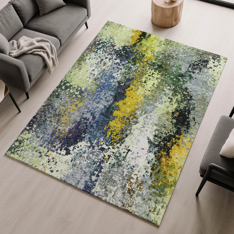 Premium Machine Washable Mayfield AMF2242 Abstract Rug, 8' x 10', Green