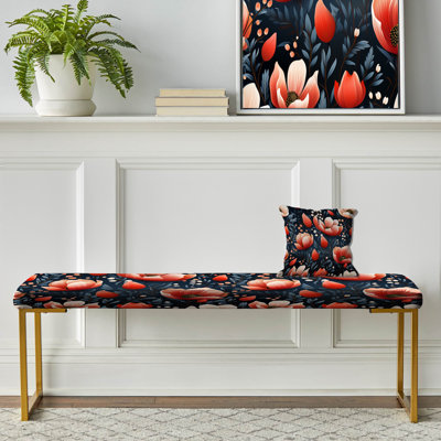 Red Mystic Aura Floral Fusion - Banc rembourré floral doré