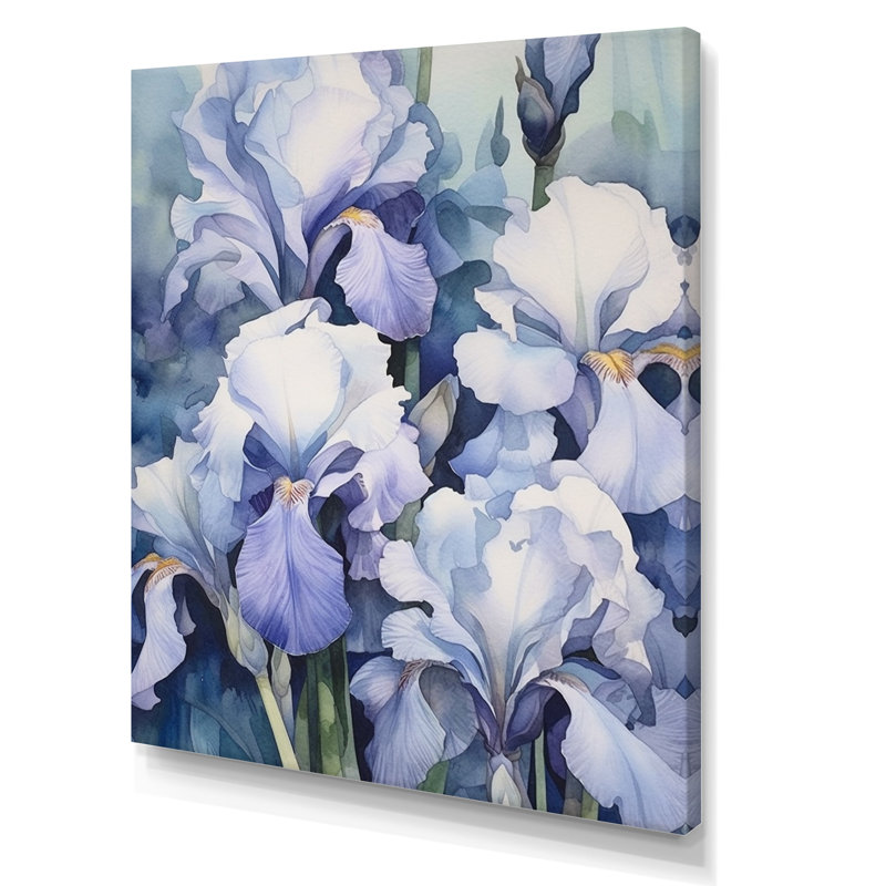 Pétales d'iris blancs et mauves sur toile, H 32 po x l 16 po x P 1 po, Toile tendue