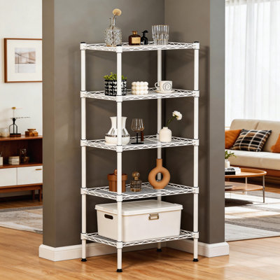 Étagère robuste en fil métallique réglable à 5 niveaux - Étagères de rangement robustes, support de rangement robuste et pratique pour la salle de lavage, la salle de bain, la cuisine et les petits espaces
