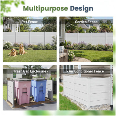 50" W x 49" H Outdoor Privacy Screen, Air Conditioner Fence, All-Weather Vinyl Privacy Fence Screens with Aluminum Posts, 4 Panels, White