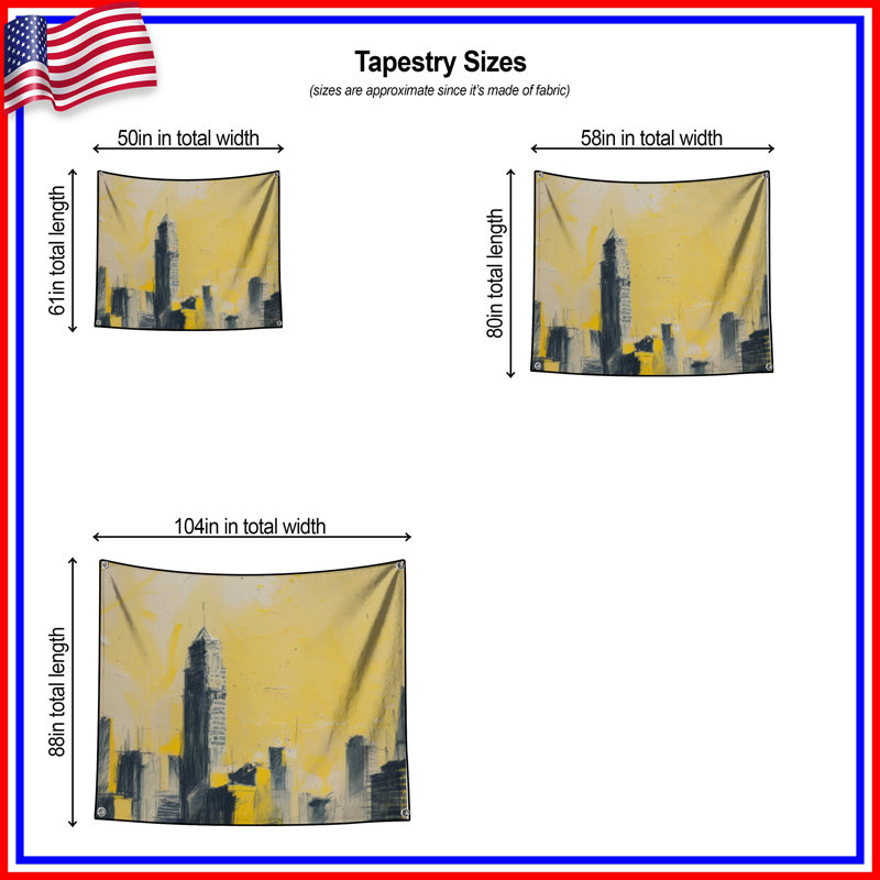 Tapisserie murale jaune - paysage urbain, 104 po H x 88 po avec 4 œillets