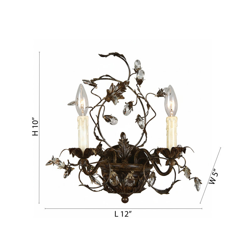 Applique murale en bronze 2 lumières avec accents de cristal transparent