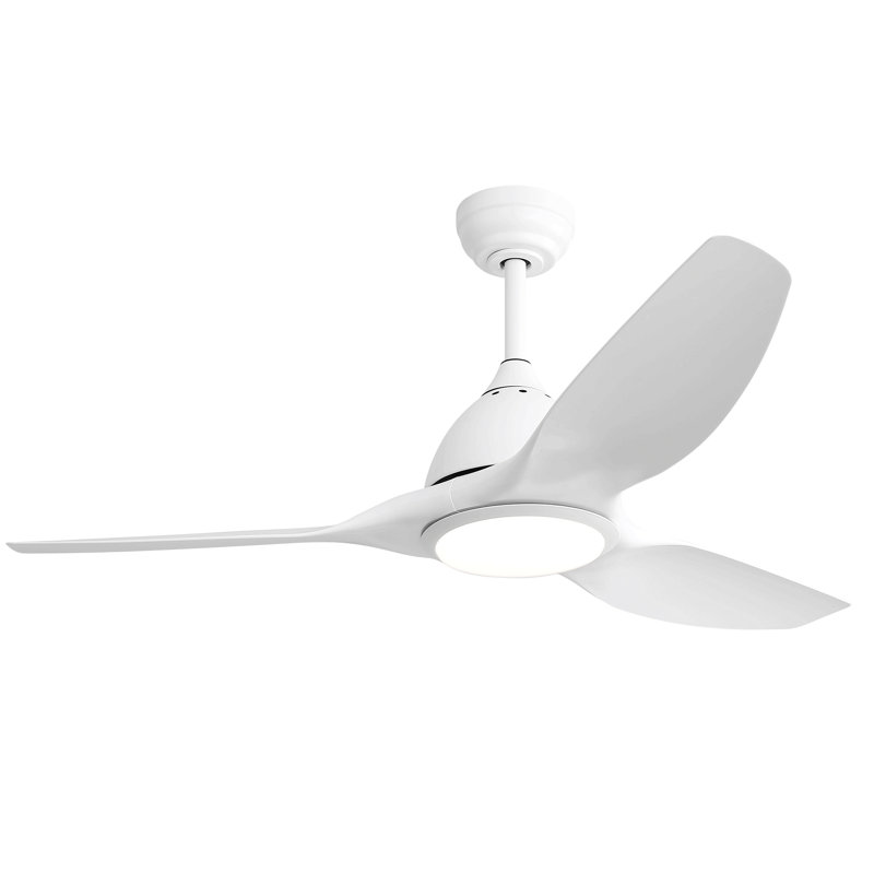 Ventilateur de plafond de 52 pouces avec lumière et télécommande à 6 vitesses avec 3 pales pour le patio Bredoom, Blanc