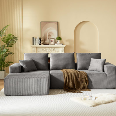 Canapé modulaire en L à 3 places avec méridienne, velours côtelé pour divers salons, gris foncé, éponge haute résilience 35d, nuage facile à déballer, siège, coussins moelleux, rembourrage en mousse