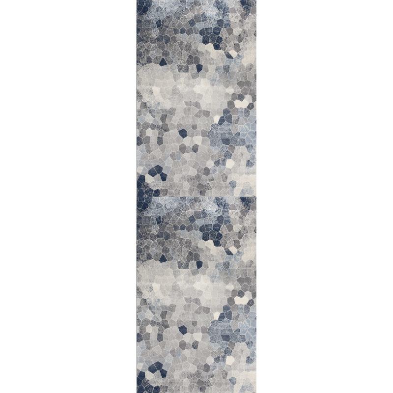 9' Blue Beige And Gray Cobblestone Runner Rug