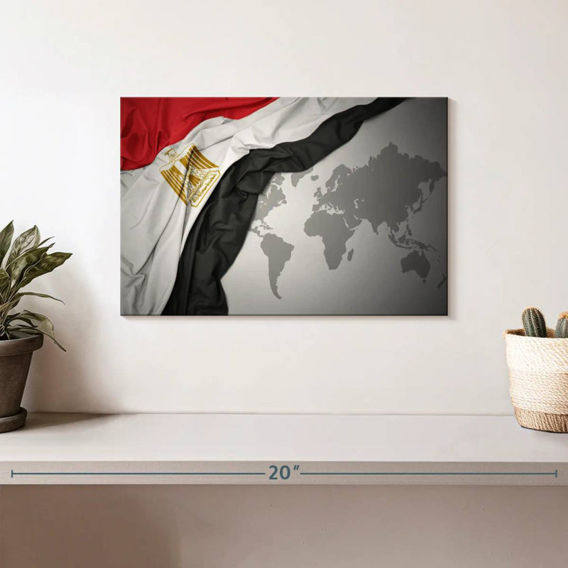 Drapeau égyptien sur la carte du monde, H 8 po x l 12 po