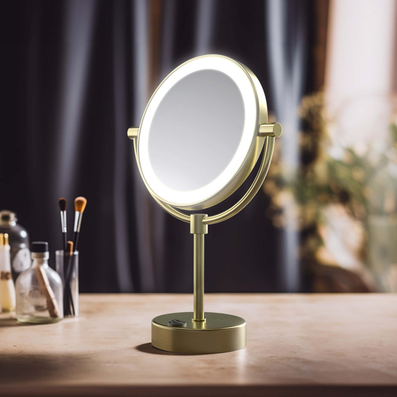 Miroir de maquillage circulaire autoportant, Or brossé