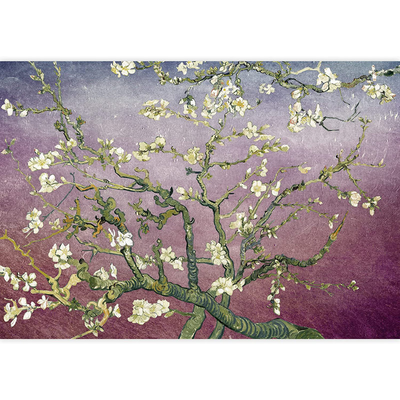 Almond Blossom Vincent Van Gogh, Floral Mural, Vintage Boho Removable Contact Paper, 144" W x 100" L, Lavande / Bourgogne