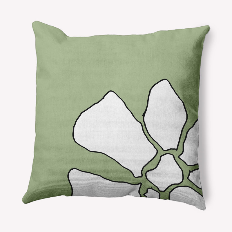 Green and White Floral Polyester Square Throw Pillow