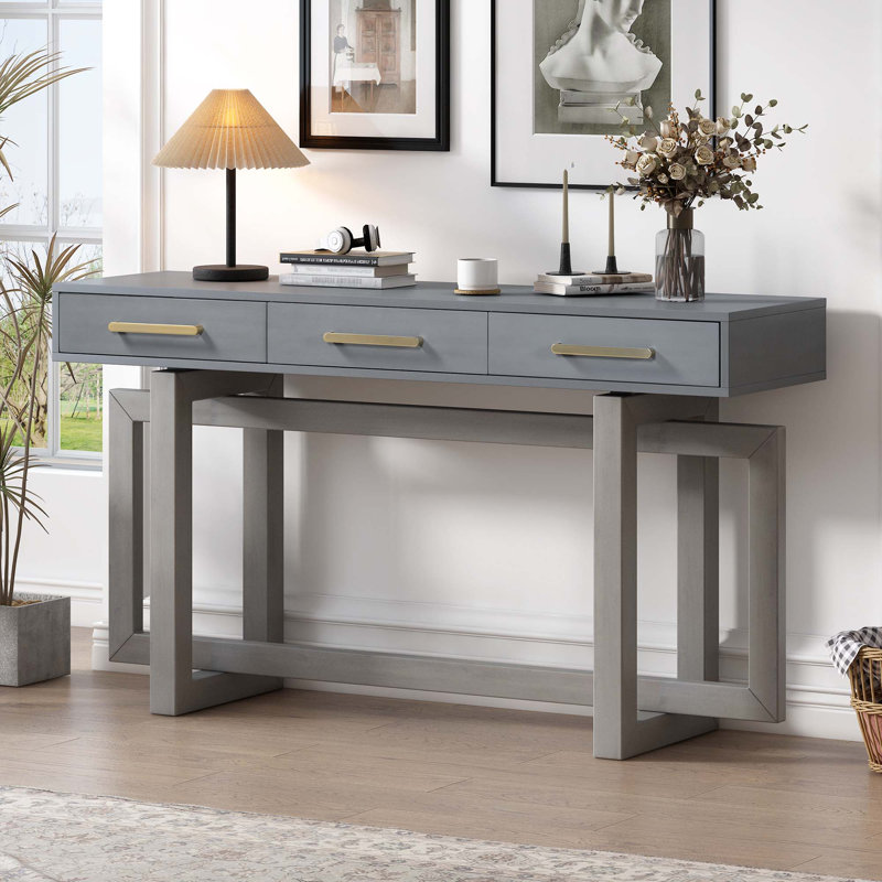 Console avec trois tiroirs, Gris antique / gris
