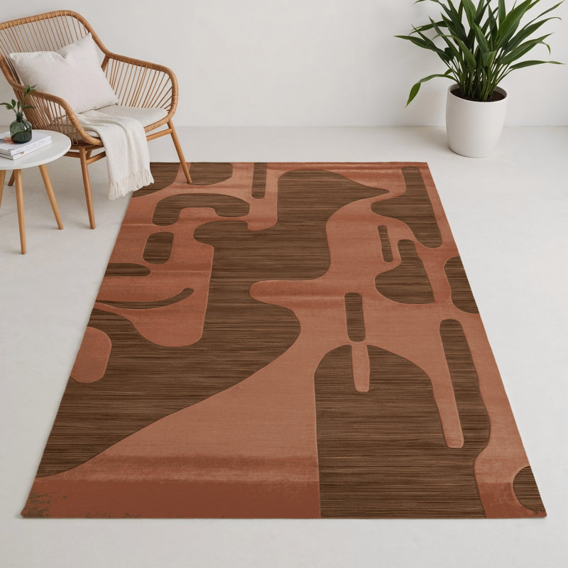 Tapis brun abstrait intérieur et extérieur, Rectangulaire 3 pi x 5 pi