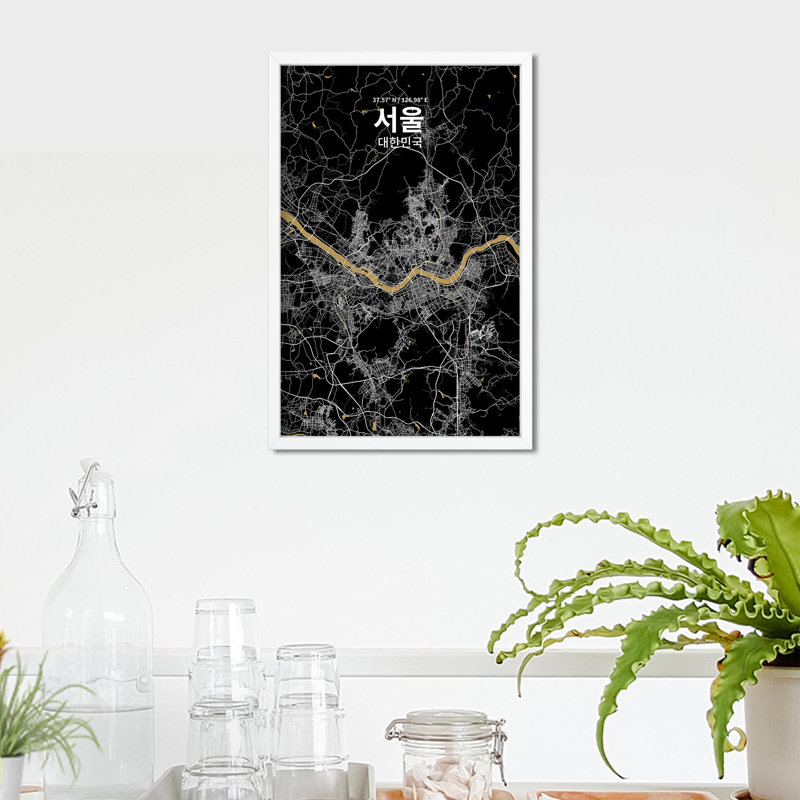 Séoul (coréen) - impression sur toile tendue, Noir / or, H 28 po x l 20 po
