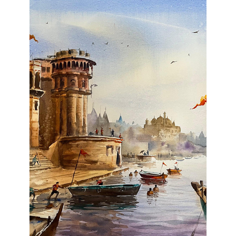Ghat à Banaras | Aquarelle sur papier Arches | Par Kulwinder Singh