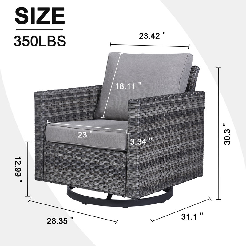 Chaises de patio pivotantes en osier / rotin avec coussins Naresa, Gris