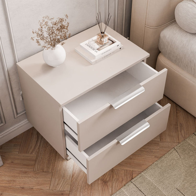 55cm W Bedside Table, Cashmire/Silver