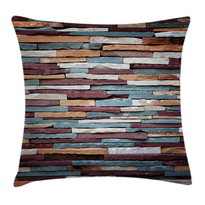 Ambesonne Urban Throw Pillow Cushion Cover, Colored Stone Surface Texture Background Retro Style Urban Brick Wall Image, Decorative Square Accent Pillow Case