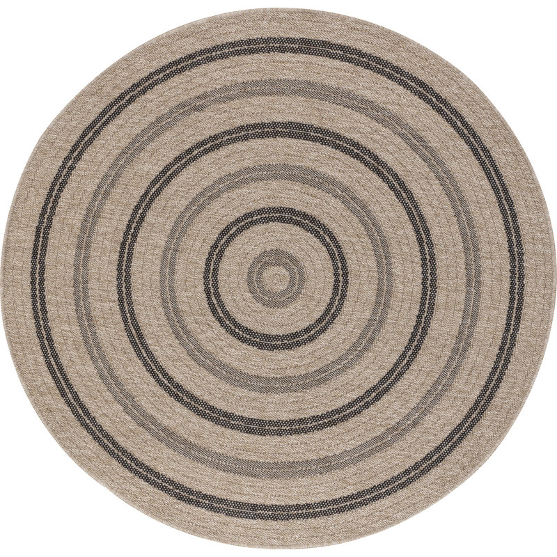 Round Boho Jute-Look Beige Black Area Rug, Round 160cm
