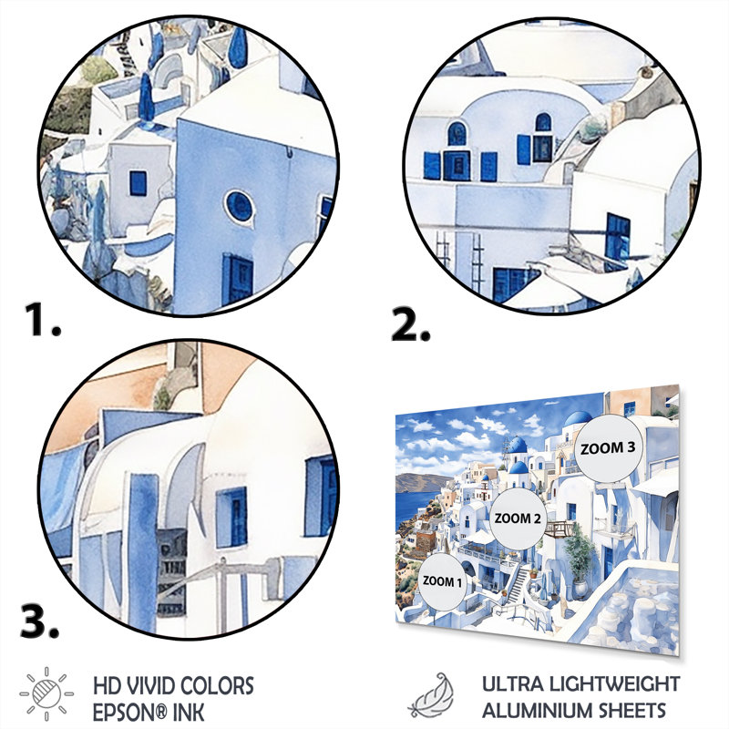 Décoration murale grecque en métal «Santorini Odyssey I» - Grèce, H 12 po x l 20 po x P 1 po