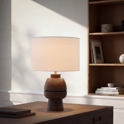 Lampe de table en bois teck empilé