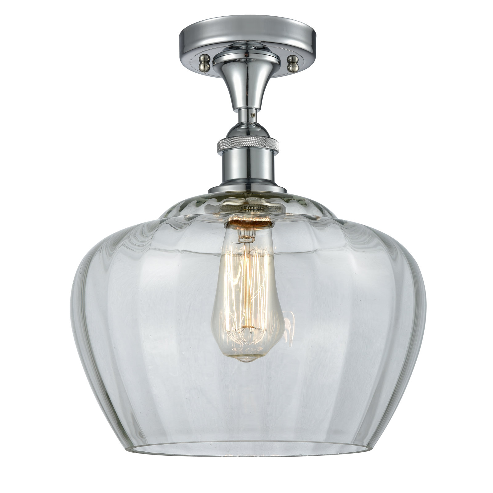 Renee Single Light Glass Semi Flush Mount, Clear, Polished Chrome, 60 Watt Vintage Incandescent Bulb