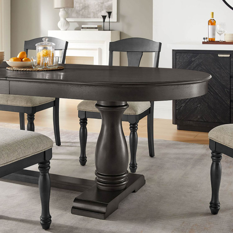 Extendable Oval Wooden Dining Table, Dark Brown