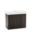Meuble-lavabo autoportant en chêne fumé 36 po avec armoires à deux portes, tablettes réglables, charnières silencieuses, convient aux décors de salle de bain sans joints, finition multicouche à fermeture en douceur, style