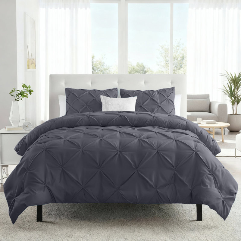 Aspire Homeware High Quality Microfiber Pintuck Design Duvet Cover With Pillowcases, Grey, Single Duvet Cover  + 1 Pillowcase