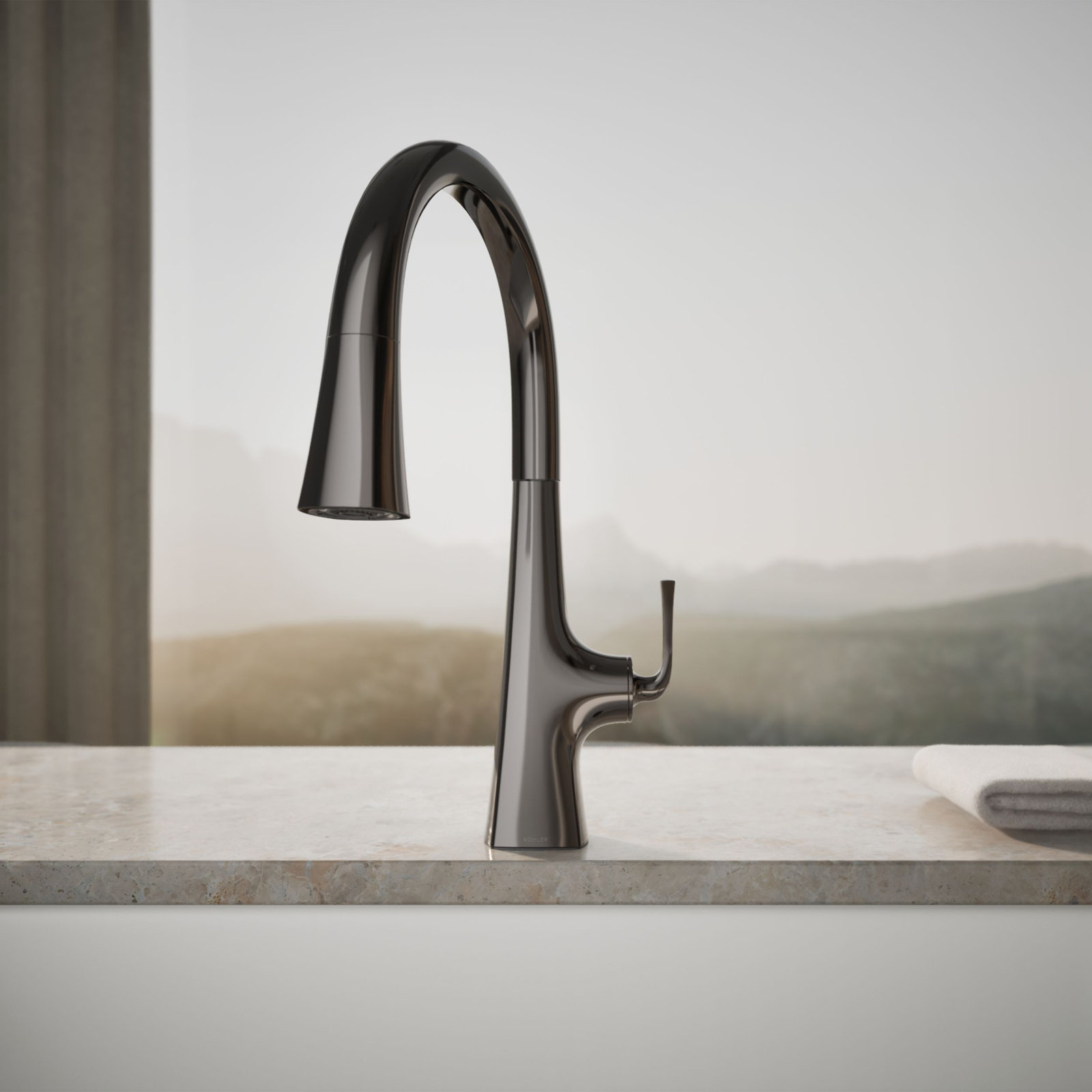 Graze Touchless Pull-Down Kitchen Sink Faucet With Three-Function Sprayhead, Vibrant Titanium