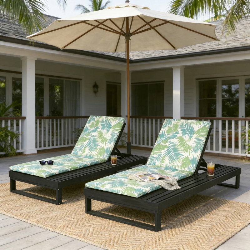 Méridiennes de patio réglables, bois d'acacia noir, bord de piscine moderne