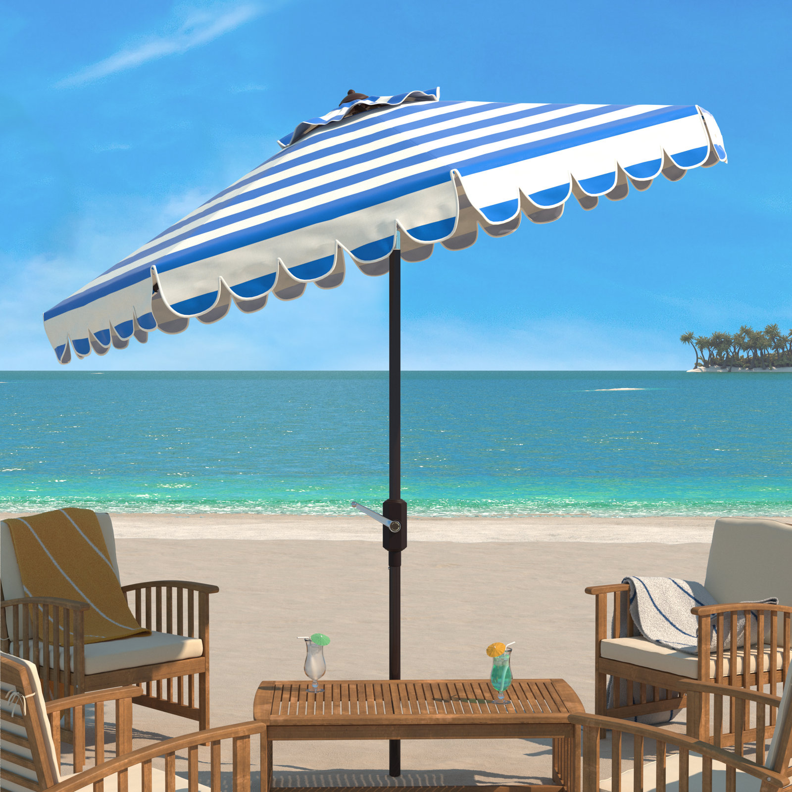 Natalee 8.4' Market Umbrella, Pacific Blue Stripe/White