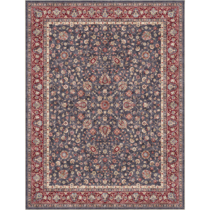 Dyrk Rome Vintage Oriental Persian Navy Blue Red Rug, Rectangle 7'7" x 9'10"