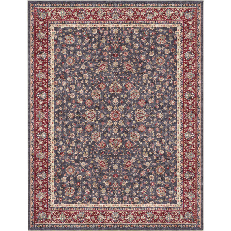 Tapis bleu marine et rouge Dyrk Rome, Rectangle 7 pi 7 po x 9 pi 10 po