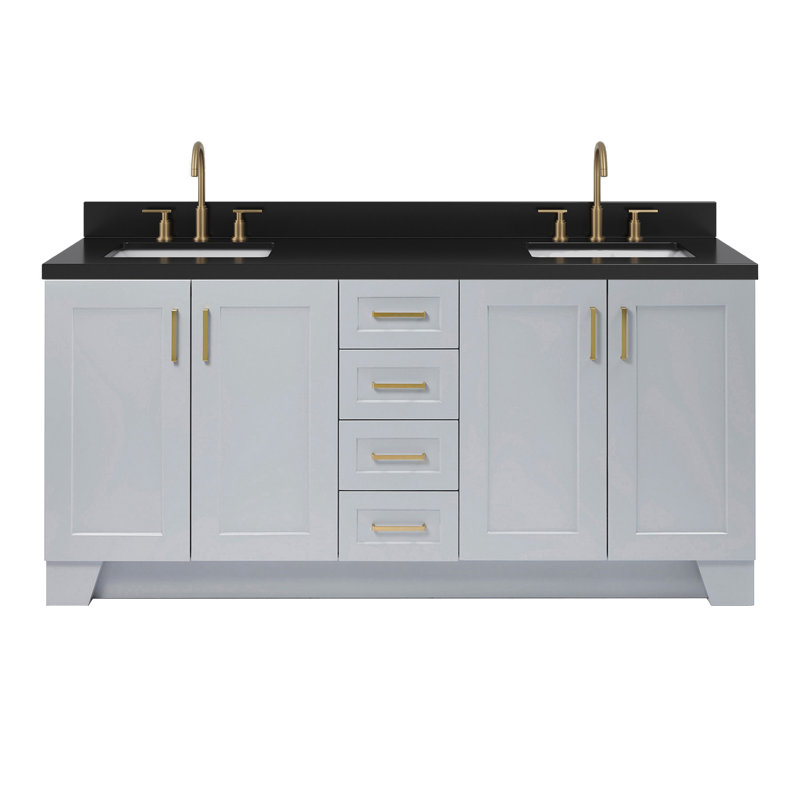 73 IN.  Single Bathroom Vanity, Rectangular, White, Black Quartz