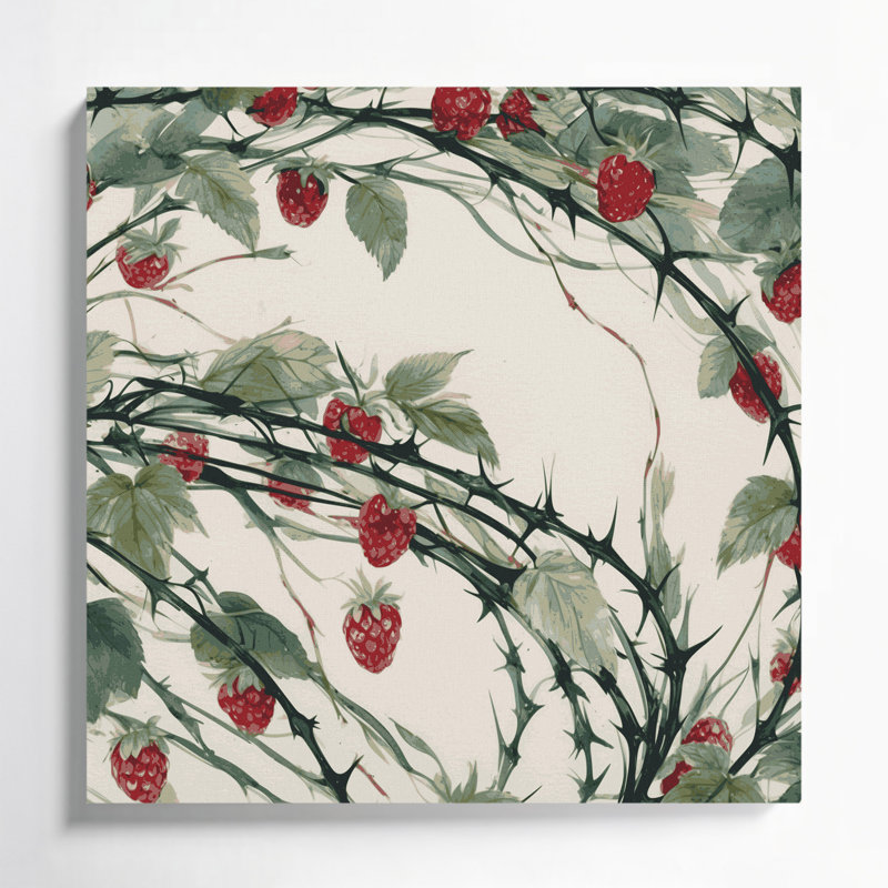Art mural sur toile Botanical Raspberry Canes, H 12 po x l 12 po