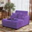 Canapé-lit rembourré en fausse fourrure gris foncé avec porte-gobelet et coussins décoratifs-935592348-923373984
