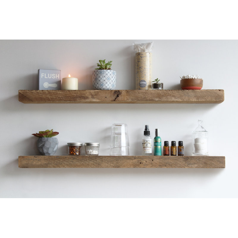 Tablette flottante en bois massif de 2 pièces avec bois récupéré Joao, Naturel, H 2 po x l 48 po x P 7 po