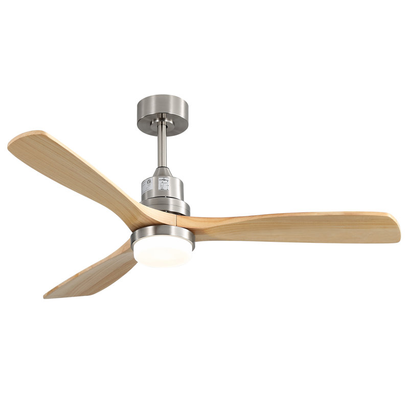 132CM Ceiling Fan with LED Light and Remote Control, Nickel, Natural Wood