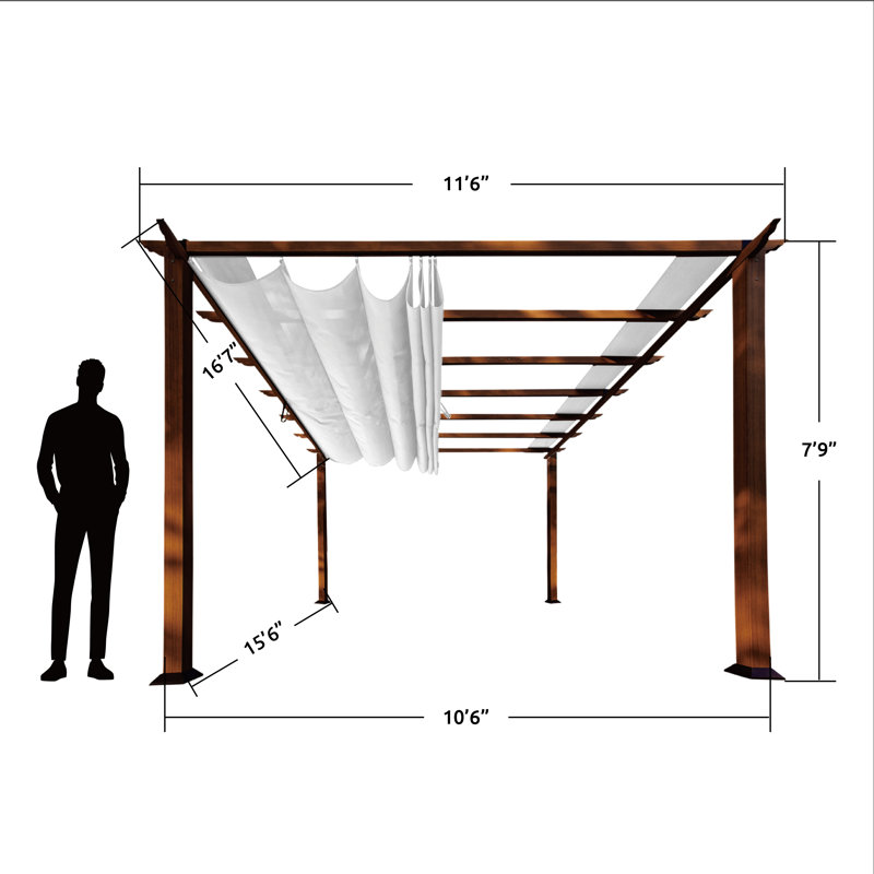 Florence 16' W x 11' D Wood Grain Aluminum Pergola in Chilean Ipe Finish with Adjustable Canopy, White