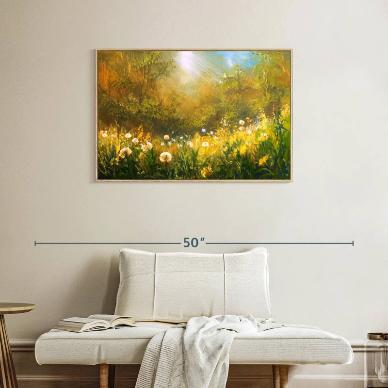 Champ de pissenlits, Cadre flottant en bois naturel, 37 po x 25 po