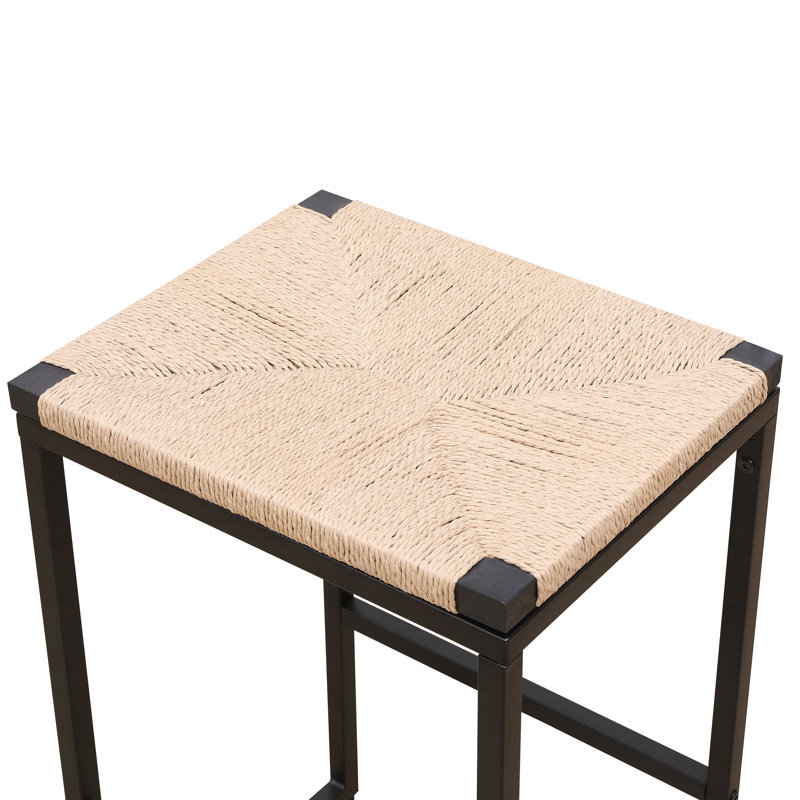 Ensemble de 2 tabourets de bar sans dossier pour comptoir de cuisine, chaises de salle à manger en corde de papier tissées pour la maison et la cuisine (corde de papier sans dossier)
