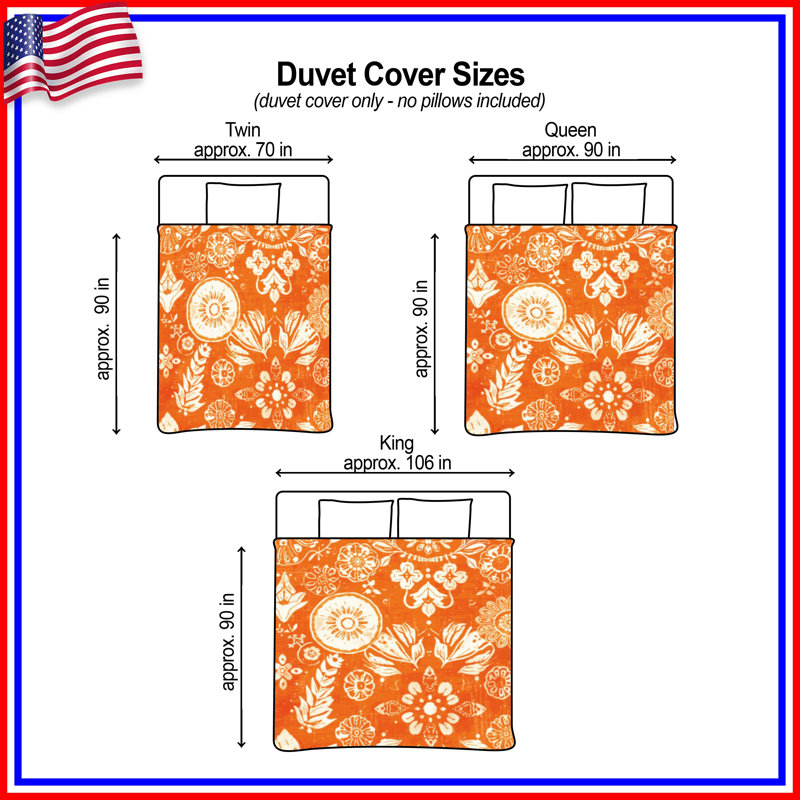 Housses de couette à motif floral orange, Lit simple
