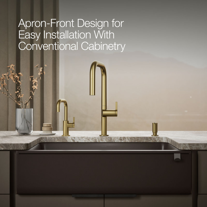 Cairn Undermount Single-Bowl Farmhouse Kitchen Sink with Faceted Design, Matte Brown, Glossy