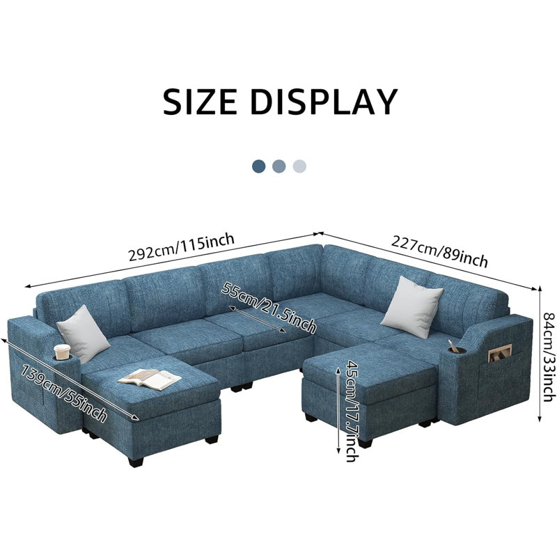 Canapé modulaire rembourré 8 pièces Palvi, Bleu