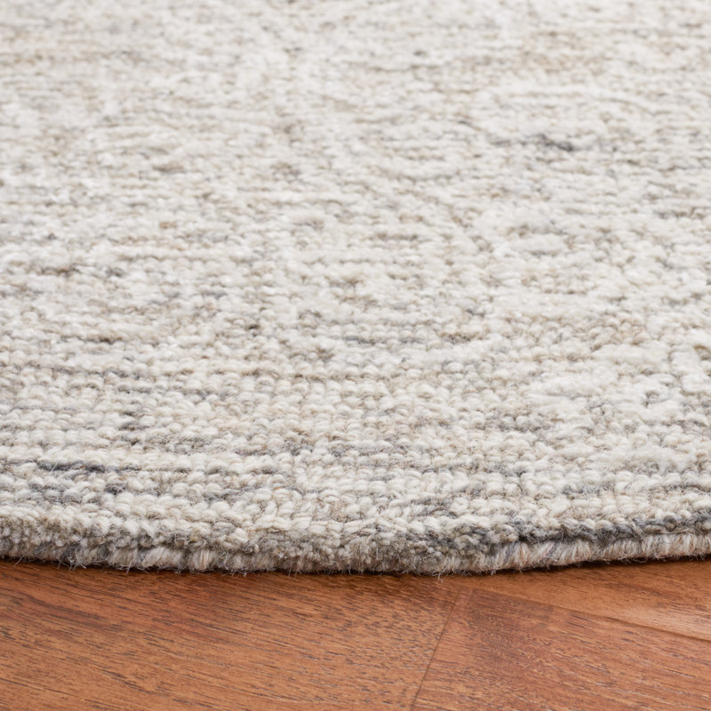 Tapis floral ivoire / beige en coton / laine / coton touffeté à la main Bathulda, Rond 6 pi