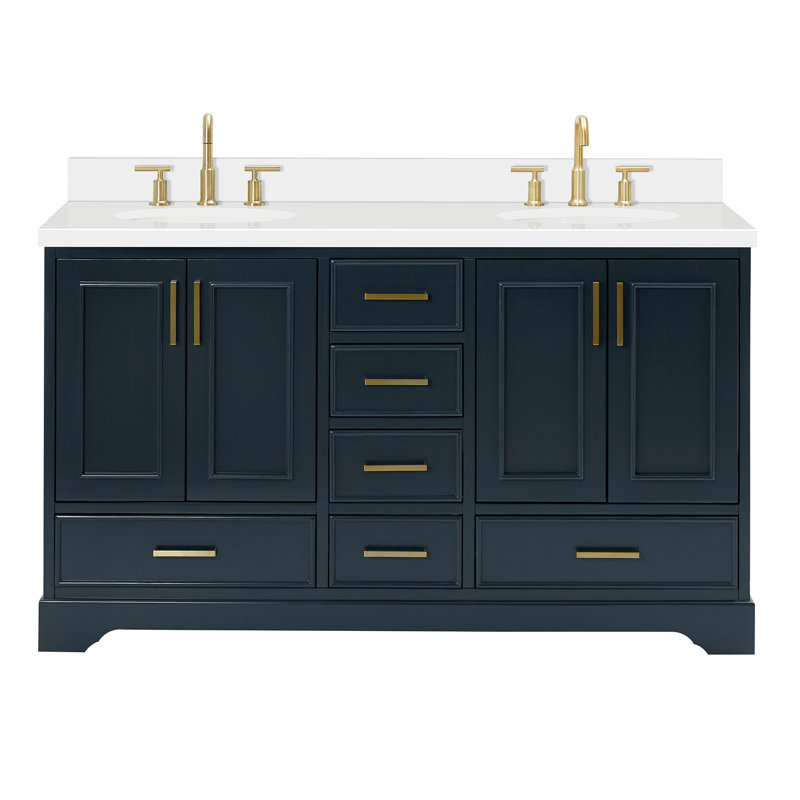 Meuble-lavabo double avec plateau Abshire 61, Bleu minuit