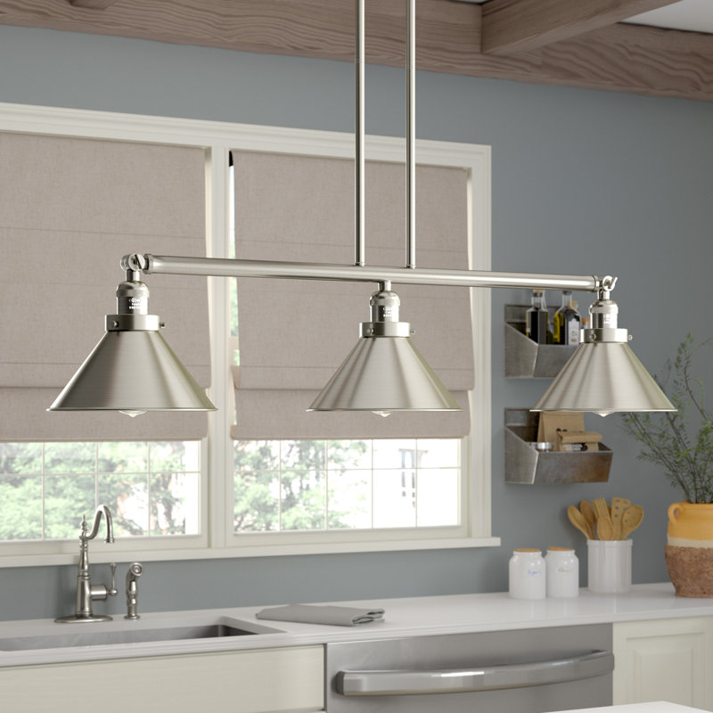 Luminaire suspendu linéaire à 3 lumières pour îlot de cuisine Lengby, Ampoule non incluse, Nickel satiné brossé