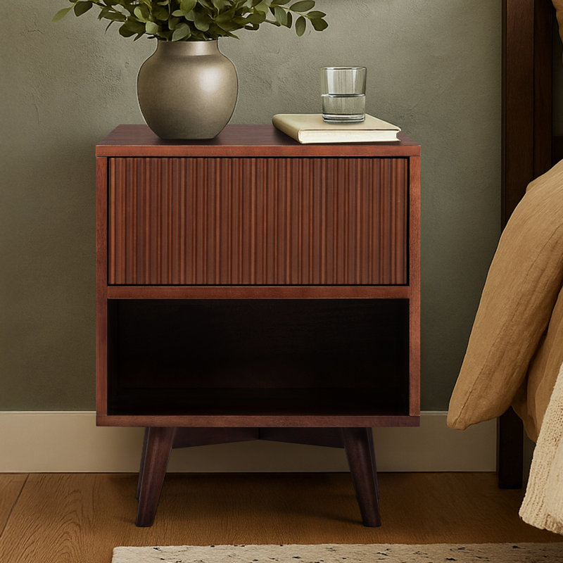 51cm W Solid Wood Bedside Table, Walnut
